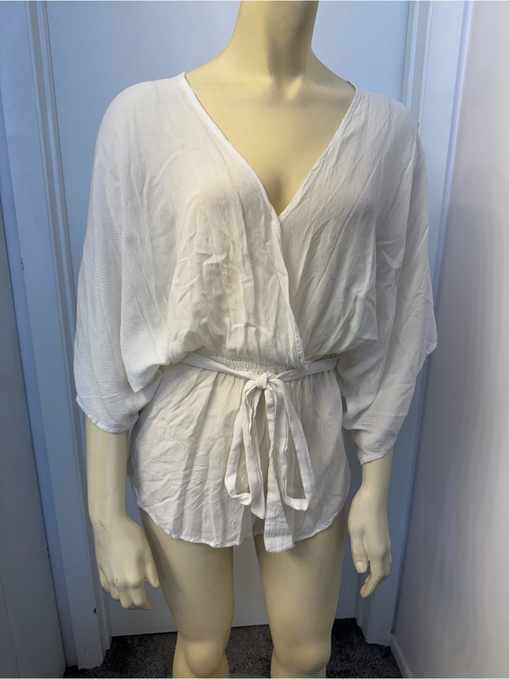Indah Cream Lightweight V-Neck Blouse